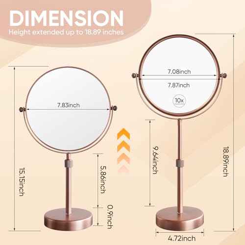 Nicesail Table Mirror 1X 10X Magnifying Mirror Double Sided, Makeup Mirror for Desk 360 Rotation 8 Inch Face Mirror, Matte Rose Gold