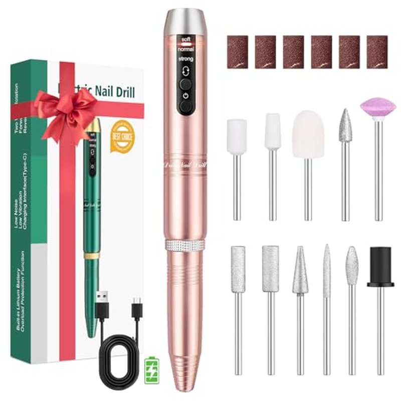 Cordless Nail Drill with 11 Bits, Rechargeable Efile for Acrylic Gel