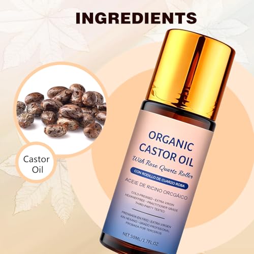 Organic Castor Oil Roll On with Rose Quartz – 100% Cold Pressed