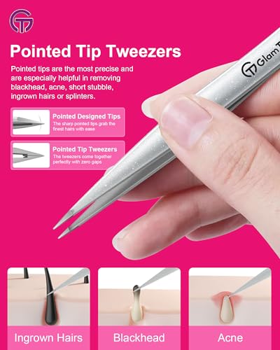 GlamTweeler Precision Tweezers Set - Slant & Point Tips with Case