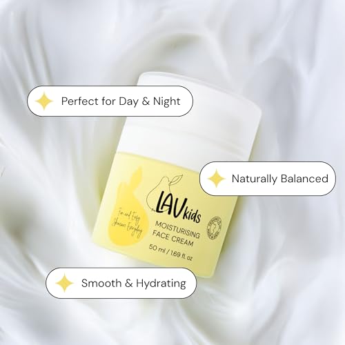 Face Moisturiser with Jojoba Oil, Sweet Almond Oil, Shea Butter 50ml, Gentle Kids and Baby Moisturiser Cream, Dermatologically Tested for All Skin Types