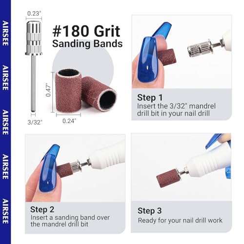 AIRSEE Nail Drill Sanding Bands Set - 180 Grit Medium Brown, 100 Pieces (Variation of THIS listing)