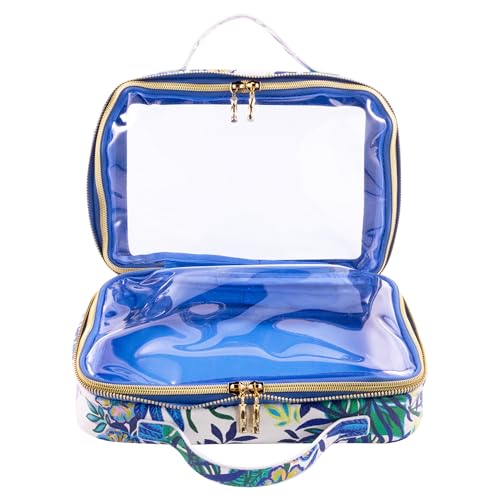 Lilly Pulitzer Cosmetic Case with Two Zippered Pockets, Vinyl Window, and Handles, Easy to Clean Travel Toiletry Bag, Travel Makeup Bag with Gold Details, The Hottest Spot