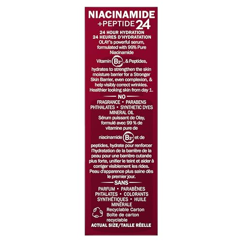 Olay Niacinamide + Peptide 24 Anti-Wrinkle Serum, Fragrance-Free, 1.3oz FL