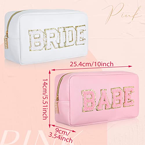 Mixweer 8 Pcs Bridesmaid Cosmetic Bags Bulk Bridesmaid Proposal Gift Embroidered Letter Patch Bride Bachelorette Makeup Bags Travel Pouch Wedding Party Favor for Bridal Shower(White and Pink)