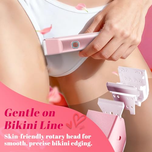 Bikini Trimmer for Women ? Dual-Head Electric Razor, IP67 Waterproof USB-C Rechargeable Shaver for Bikini Line, Underarms, Legs & Face, Rose Gold Stocking Stuffer Holiday Gift