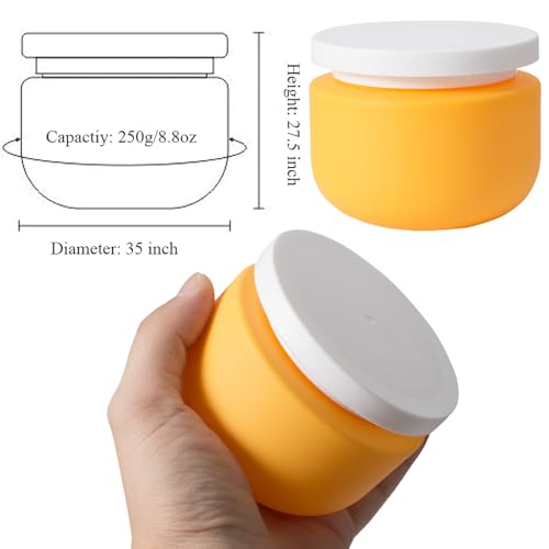 Qeuly 8.8oz Plastic Jars with Lids - Leakproof Wide Mouth Lotion Containers, Yellow, 2 Pcs