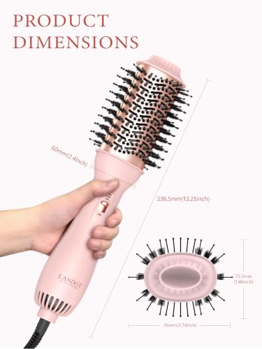 LANDOT 60mm Hair Blow Dryer Brush - 1000W Volumizer & Straightener