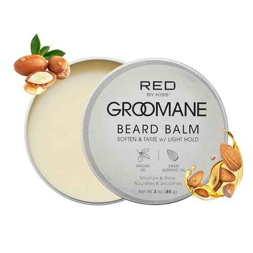 Red by Kiss Groomane Beard Balm Sandalwood, 3oz, Conditioning & Styling with Argan Oil & Sweet Almond Oil, Light Hold, Softens & Tames Facial Hair