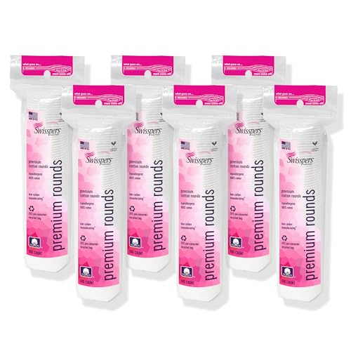Swisspers Ultra Soft Cotton Rounds - 100 Count, Dual-Sided, Pack of 6