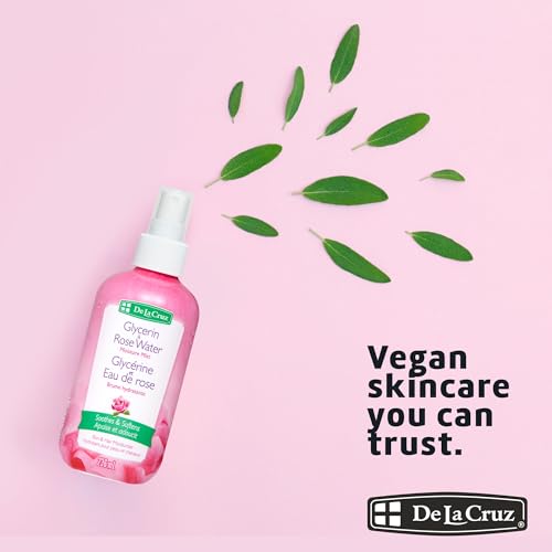 De La Cruz Rose Water and Glycerin Spray for Face - Rosewater Facial Toner and Moisturizer Mist for Skin and Hair 8 fl oz (236 mL)