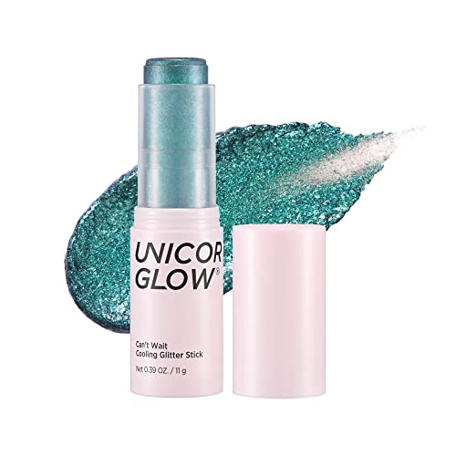 UNICORN GLOW Can't Wait Cooling Glitter Stick (for FACE & Body) 01 Abyss - Green Glitter Face Body glitter with hyaluronic acid