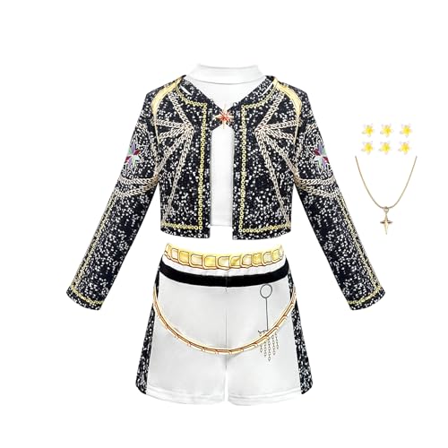 RUXINRUA Girls Cosplay Costume Set with Jacket, Shorts & Wig (3-13Y)