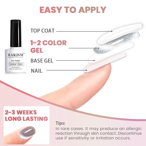 RARJSM Diamond Cat Eye Gel Nail Polish Set - 6 Colors with Magnet Stick