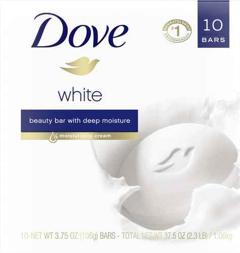 Dove Beauty Bar More Moisturizing than Bar Soap White Effectively Washes Away Bacteria, Nourishes Your Skin 3.75 oz, 10 Bars
