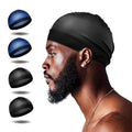 Selalu 4Pcs Silk Wave Caps for 360 Waves, Durag & Stain Cap, Men’s Hair Accessories (Black & Blue)