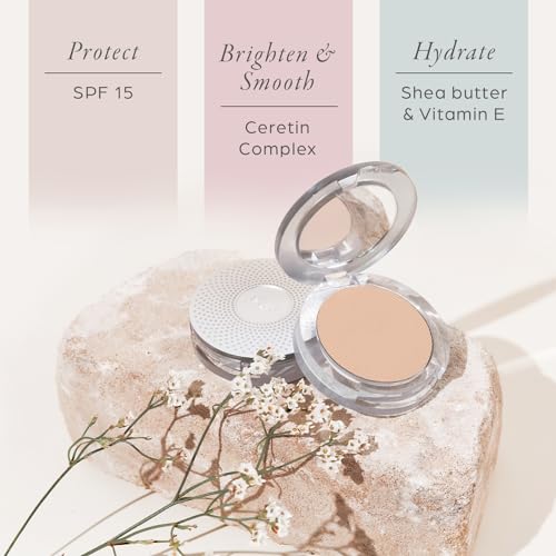 P?R MINERALS 4-in-1 Pressed Mineral Makeup Powder Foundation with SPF 15 - Concealer & Finishing Compact Pressed Powder for Face - Buildable Medium to Full Coverage Foundation Powder
