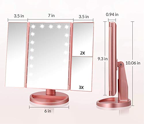 Infitrans Trifold Makeup Mirror with 1X 2X 3X Magnification