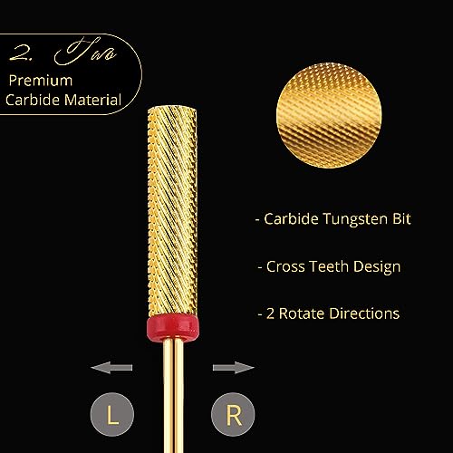 Nail Drill Bit, CORFULRA Super Long Barrel Nail Bit Carbide Tungsten Drill Bit for Nails, Upgrade Professional Advanced bit for Removing Acrylic Nails. Nail Tech Mush Haves (Gold, F)