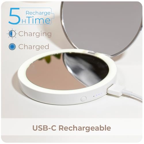stylPro Flip N Charge Power Bank Compact Mirror with LED Light - Handheld Pocket Magnifying Mirror Travel Makeup & Hair Styling - 2 in 1 USB Charger - Mini Portable Mirror for Purse - 1 Piece