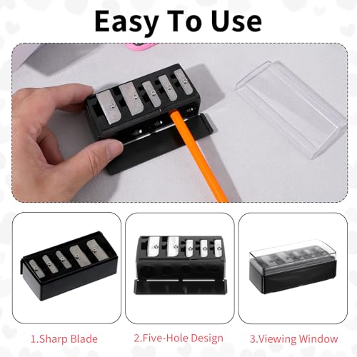 Grevosea 2-Pack 5-Hole Makeup Pencil Sharpener with Lid & Cleaning Pick