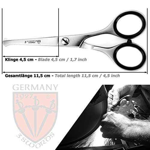 3 Swords Germany ? professional NOSTRIL NOSE and EAR HAIR SCISSORS trimmer, stainless steel, straight blade rounded tip with black case for men and women