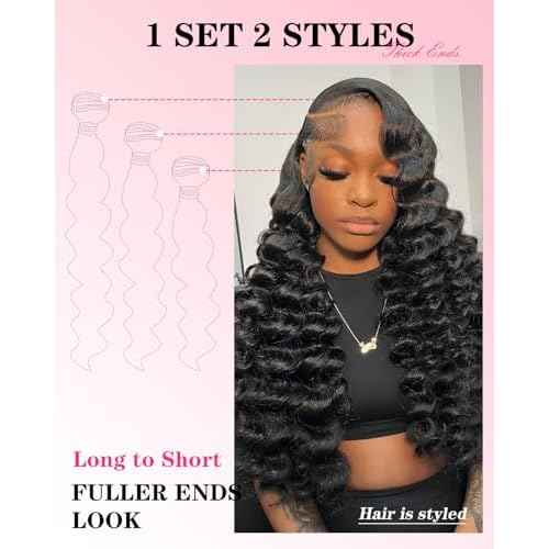 Loose Wave Bundles Human Hair with 5x5 Closure, (20 22 24+18) 12A 100% Real Human Hair Loose Deep Wave Bundles with Closure 5x5 Natural Color Unprocessed Brazilian Virgin Human Hair Extension