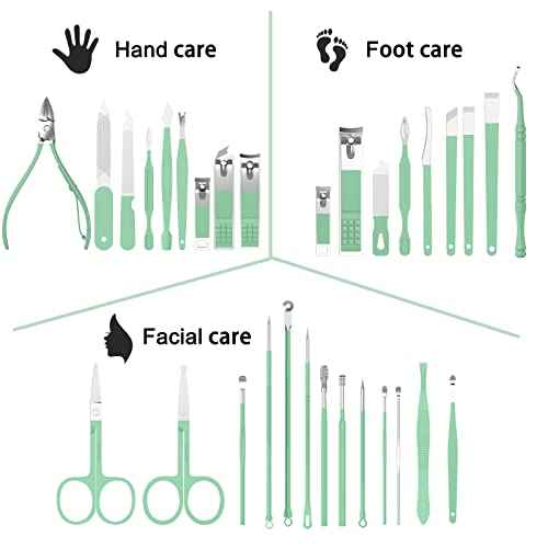 Manicure Set Personal Care, Nail Clipper Kit, Professional Nail Clipper Pedicure Set, Nail Tools with Luxurious Travel Case, Gifts for Men Women Family Friend, 31 Pieces (Green)