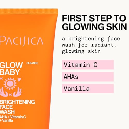 Pacifica Glow Baby Brightening Facial Cleanser 5oz ? Vitamin C & Glycolic Acid (AHA) Face Wash for Radiance ? Daily Cleanser for Anti-Aging Exfoliating for Smooth, Even Glowing Skin Vegan Clean Beauty