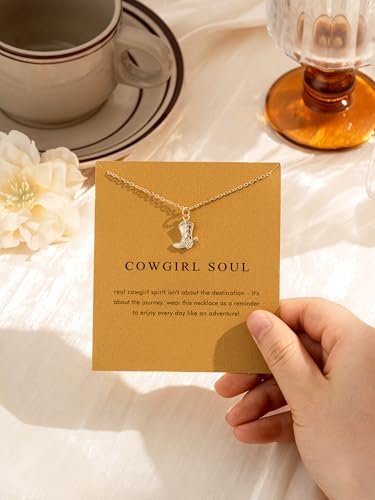 14K Gold Plated Cowgirl Boot Pendant Necklace for Women - Good Luck Charm