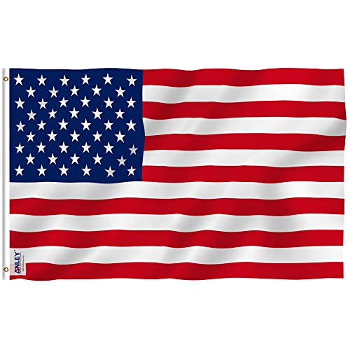 Anley Fly Breeze 3x5 Foot American US Flag - Vivid Color and UV Fade Resistant - Canvas Header and Double Stitched - USA Flags Polyester with Brass Grommets 3 X 5 Ft