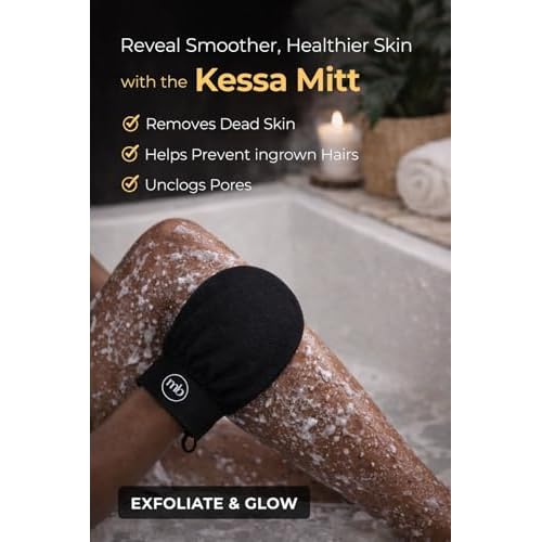 Kessa Mitt Body Exfoliating Glove ? Korean Deep Scrub Mitt for Dead Skin, Keratosis Pilaris, Ingrown Hair, Strawberry Skin & Self Tan Removal ? Full Body Exfoliator (Black)
