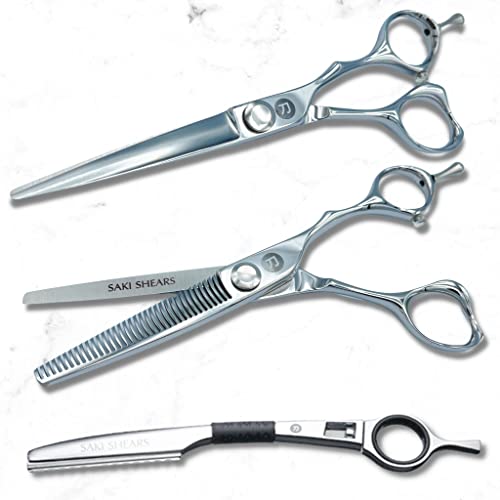 Saki Shears 6 Inch Hair Cutting & Thinning Shears Set with Razor & Leather Case