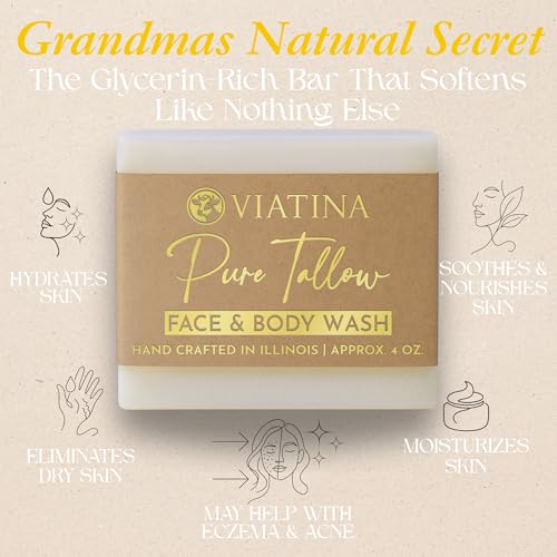 Beef Tallow Soap Bar - All Natural Grass Fed Beef Tallow - No artificial fragrances - Handcrafted in Illinois - 3 Pack