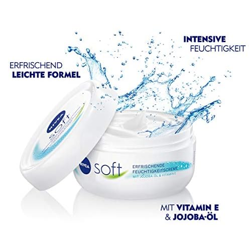 NIVEA Soft erfrischende Feuchtigkeitscreme (200 ml), pflegende Soft Creme mit Vitamin E und Jojoba-?l, schnell einziehende Hautcreme
