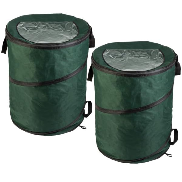 Wakeman Outdoor Trash Can 2-Pack - 46-Gallon Collapsible Garbage Cans - Pop Up Trash Cans for Camping, Storage, or Yard Waste Outdoors (Green)