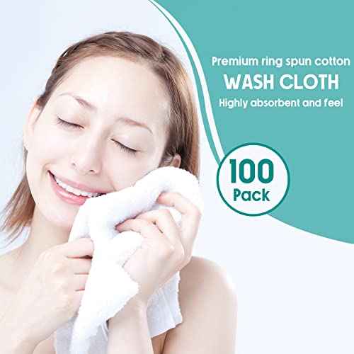 Buryeah 100 Pieces Wash Cloths Bulk Face Cloths Cotton Washcloths Set Hand Towels Absorbent for Bathroom Soft Cleaning Rags for Bath Body Spa Gym Kitchen Dish (12 x 12 Inches)
