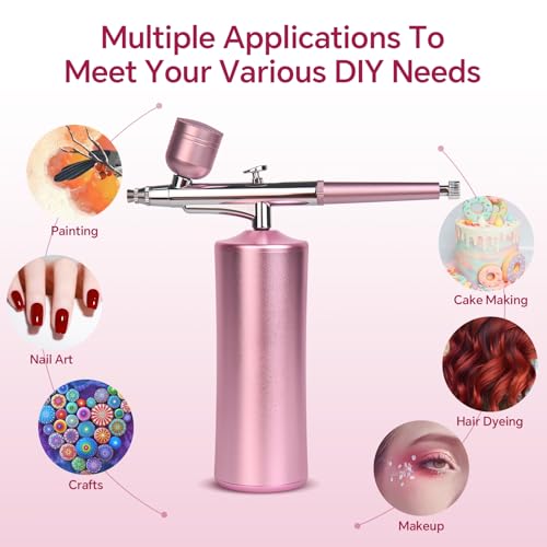 Cordless Airbrush Kit with Compressor 0.3mm Nozzle Pink