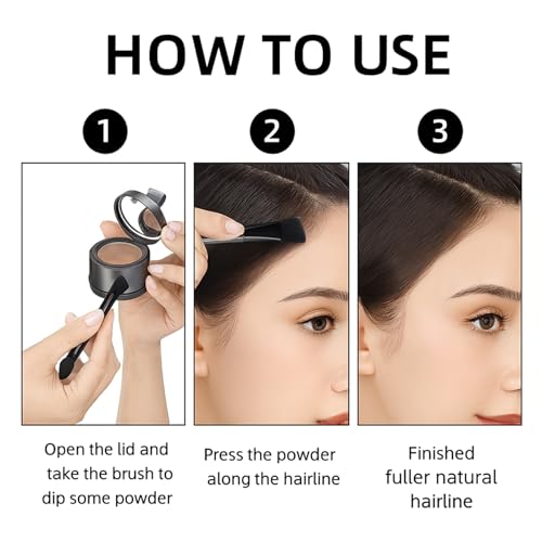 MOOMARTO Hairline Powder with Brush - Root Touch Up & Hair Concealer, Long-Lasting Matte, Sweat & Humidity Resistant, Travel-Friendly Compact, Black