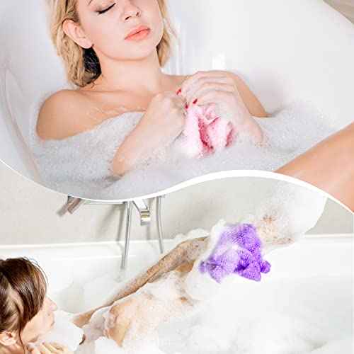 3 Pieces African Net Bath Sponge African Exfoliating African Scrubbing Long Net Rag African Wash Net Shower Body Scrubber, Yellow Pink Purple