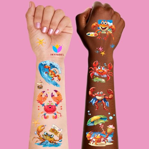 101+ Crab Temporary Tattoos ? Printable, Waterproof Fake Tattoos for Kids, Girls, Boys, Teens & Adults ? Ideal for Birthday Parties, Decorations (A)