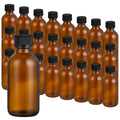 Small Glass Bottles with Lids Boston Round Shot Bottles for Health, Immunity, Ginger Juice, Essential Oils, Potion - Leak Proof Mini Travel Containers (Amber UV, 2oz-24Pack)