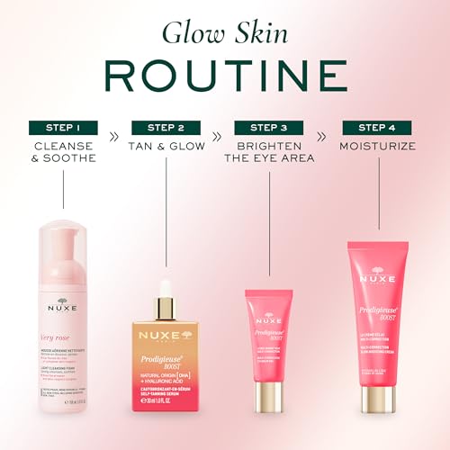 NUXE Prodigieuse Boost Self-Tanning Face adn Neck Serum with Hyaluronic Acid and 100% Natural DHA for a Gradual, Radiant Glow, 1.0 Fl Oz