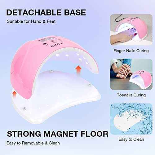 L'UGX 48W UV LED Nail Lamp Nail Dryer for Gel Polish with 3 Timer, Gel Nail Polish Curing UV Light, Perfect for Home Salon Use (Pink)