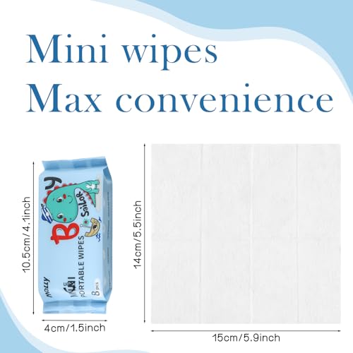 Wet Wipe Travel Size, Mini Makeup Wipes, Easy Portability, Skin-Friendly Ingredients, 24 Pack Total 192 Wipes, Blue