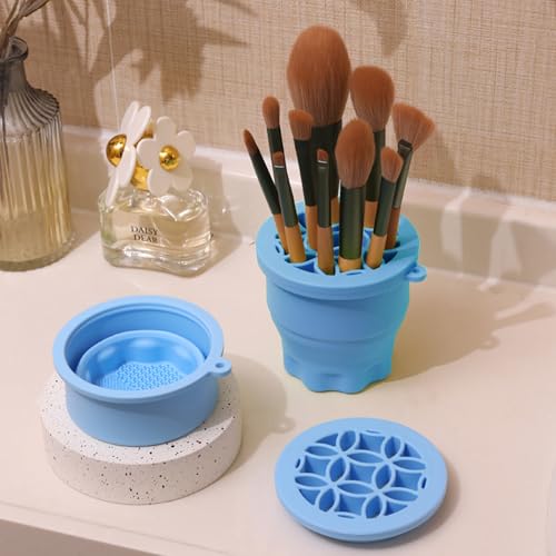 Makeup Brush Cleaner Mat & Holder - Foldable Silicone Organizer