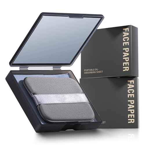 300 Sheets Bamboo Charcoal Oil Absorbing Facial Sheets with Mirror & Puff | Natural Blotting Paper for Oily Skin & Makeup Touch-Ups(BP-01)