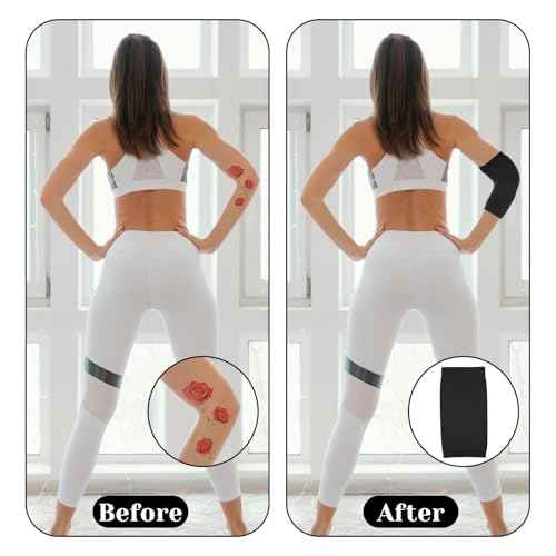 2 Pairs Tattoo Cover up Sleeve, 7.1 X 3.5 Inch Forearm Concealer Support, Tattoo Aftercare UV Protection Over sleeve Fashion Sleeves for Women Men(Black)