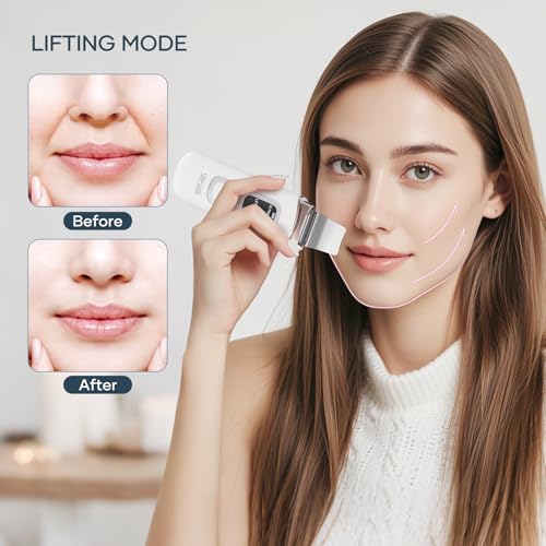 SEESOON Face Scrubber Exfoliator, Skin Scrubber Face Spatula, 4 Modes Blackhead Remover Tools for Facial Deep Cleansing with LCD Display, IPX7 Waterproof-White
