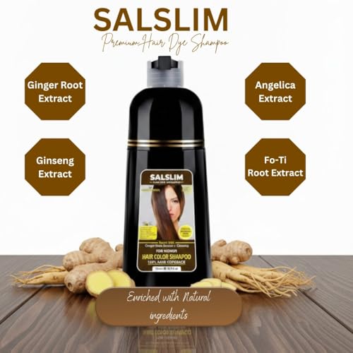 SALSLIM Dark Brown Hair Dye Shampoo 7-in-1 Natural Color Gray Coverage